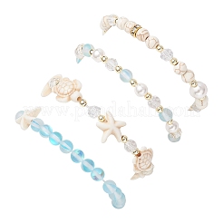 4 pulsera elástica de 4 estilos con cuentas de concha&nbsp;BJEW-JB11996-02