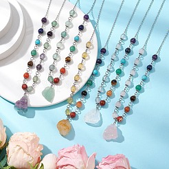 Collares colgantes con pepitas de piedras preciosas de 7 chakra&nbsp;NJEW-JN05096