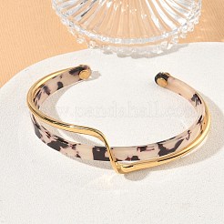 Bracelets joncs ouverts ondulés double couche en acétate de cellulose (résine) et acier inoxydable 304 pour femmes&nbsp;SA-CBA7107-03G