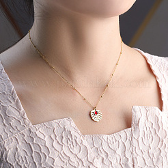 Colliers à pendentif feuille en verre et acier inoxydable 304 avec chaîne satellite pour femmes&nbsp;WG6ADB0-02