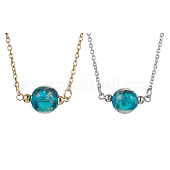 2 pz. Collana con catena in acciaio inossidabile 304 con ciondolo rotondo in vetro soffiato lavorato a mano in 2 colori e sabbia dorata.&nbsp;NJEW-JN05376
