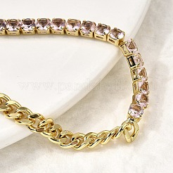 Pulseras de cadena de eslabones cuadrados con micropavé de circonita cúbica de latón&nbsp;BJEW-L460-005G-01