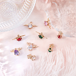 9 stücke 3 arten 3 farben messing glas strass anhänger&nbsp;GLAA-SC0001-38LG