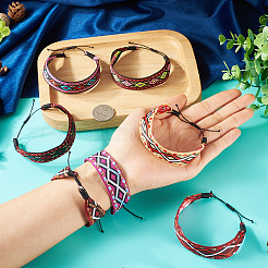 7 Stück verstellbare Wickelarmbänder aus Polyester mit ethnischem Muster in 7 Stilen&nbsp;BJEW-TAC0036