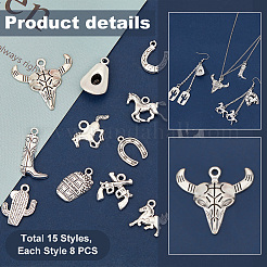 120 pièces 15 styles pendentifs en alliage de style tibétain&nbsp;TIBE-PH0002-15