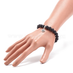 2 pièces 2 style pierre de lave naturelle et howlite bracelets extensibles perlés ronds sertis de breloques en alliage yin yang&nbsp;BJEW-JB08457