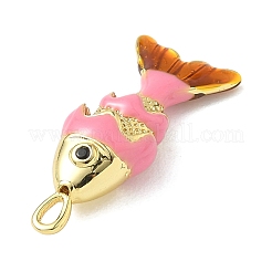 Fisch aus Messing Mikro ebnen Zirkonia Anhänger&nbsp;KK-P342-14B-G04