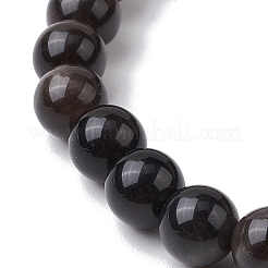 Pulseras elásticas de cuentas redondas de obsidiana de plata natural&nbsp;BJEW-JB11042