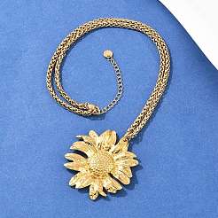 Collares con colgante de girasol de acero inoxidable 304 y cadena de trigo&nbsp;NJEW-P344-02G