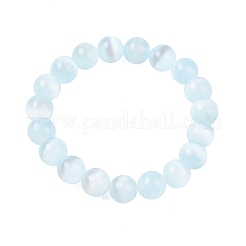 Bracelets extensibles en perles rondes de sélénite naturelle&nbsp;BJEW-L694-002B-01