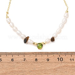 Colliers de perles naturelles œil de tigre et perles de riz naturelles&nbsp;GG-CBA3297-15G-A