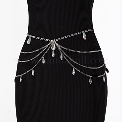 Mehrschichtige Taillen- und Bauchketten im Gothic-Stil aus Legierung und klarem Glas mit Tropfenquaste für Frauen&nbsp;FS-WGFFABC-01