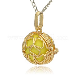 Goldener Ton Messing hohlen runden Käfig Anhänger&nbsp;KK-J231-01G