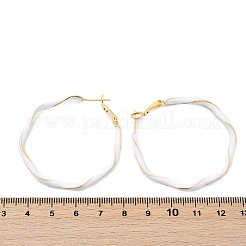Orecchini a cerchio in ottone smaltato con anello twist&nbsp;EJEW-P301-01G-A