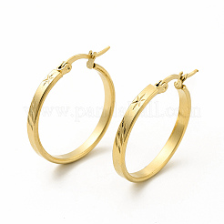 Orecchini a cerchio con motivo a foglia in acciaio inossidabile 201 con perni in acciaio inossidabile 304 per donna&nbsp;EJEW-M214-04D-G