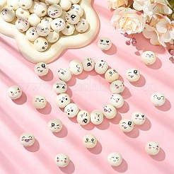 100 pièce de perles européennes en bois imprimé&nbsp;WOOD-CJ0002-78