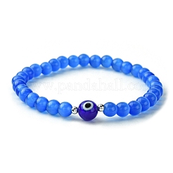Stretch-Armband aus Bunte Malerei-Perlen mit Katzenauge und bösem Blick&nbsp;BJEW-JB09803