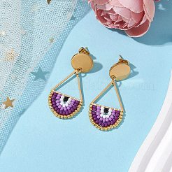 Boucles d'oreilles à tige en forme de larme et de perles de rocaille&nbsp;EJEW-MZ00251-03