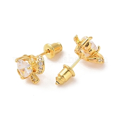 Orecchini a bottone con micro pavé di zirconi cubici in ottone placcato a cremagliera&nbsp;EJEW-I304-06G