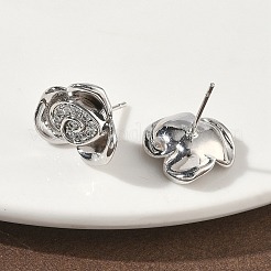 Ohrstecker aus Messing mit Mikropavé und Zirkonia in Rosenblütenform&nbsp;EJEW-G452-08P-02