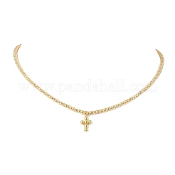 Collar con colgante de cruz religiosa de latón y cadena de bolas&nbsp;NJEW-JN05395