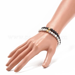 2 pièces de bracelets extensibles en perles de pierre de lave naturelle et howlite avec colonne d'hématite synthétique&nbsp;BJEW-JB08060-02