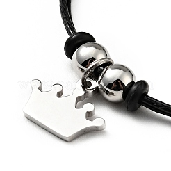 Bracciale con ciondolo a forma di corona in acciaio inossidabile 304 con cordino cerato per donna&nbsp;BJEW-A125-19