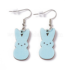 Boucles d'oreilles lapin en bois&nbsp;EJEW-D189-01E