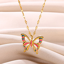 Aushöhlen Schmetterling 304 Edelstahl Emaille Anhänger Halsketten&nbsp;FS-WGAB4EA-01