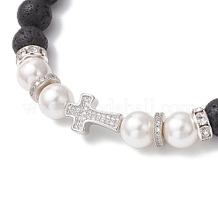 Braccialetti elastici con perle rotonde di lava naturale e conchiglie&nbsp;BJEW-JB11826-02