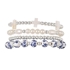 4 Stück 4 verschiedene Armbänder mit bedruckten Porzellanperlen&nbsp;BJEW-JB14203-01