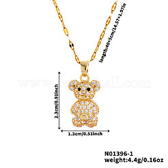 Lindo mini oso de latón con micro pavé de circonita cúbica transparente colgante collares&nbsp;IY7536