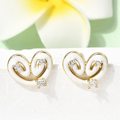 Pendiente de botón con forma de corazón de latón y micro pavé de circonitas cúbicas&nbsp;EJEW-H180-15G