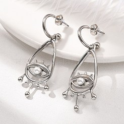 Boucles d'oreilles pendantes en acier inoxydable 304 avec perles et coquillages pour femmes&nbsp;EJEW-U051-06P