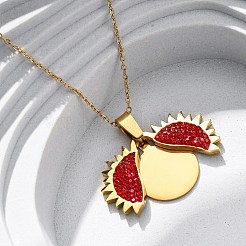 Collane con ciondolo apribile a forma di sole in argilla polimerica in acciaio inossidabile 304 con strass per donna&nbsp;NJEW-Z065-10G-02