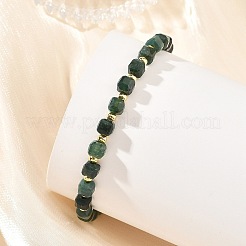 Braccialetti con cubo sfaccettato di agata muschiata naturale e perline rotonde in ottone&nbsp;BJEW-JB14445