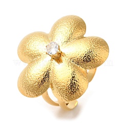 Blume 304 Edelstahl Micro Pave Zirkonia offene Manschettenringe&nbsp;RJEW-S415-04G