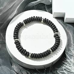 Pulseras elásticas con cuentas redondas planas de roca de lava teñida natural para hombres&nbsp;BJEW-JB09714-02