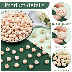 250 pièces 5 styles perles européennes en bois naturel imprimé&nbsp;WOOD-NB0002-63