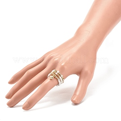 3 Stück Fingerringe aus natürlichem Edelstein und Messingperlen in 3 Stilen mit Herzanhängern aus 304er Edelstahl für Frauen&nbsp;RJEW-JR00471