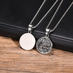 Colliers à chaîne en acier inoxydable avec pendentif rond en forme de dragon pour hommes&nbsp;PW-WG0759A-01