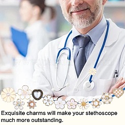 12 pendentif stéthoscope décoratif en alliage et résine émaillée en forme de fleur&nbsp;HJEW-SW00237