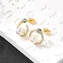 Pendientes de serpiente con micropavé de latón redondo y circonitas cúbicas transparentes&nbsp;EJEW-C154-10G
