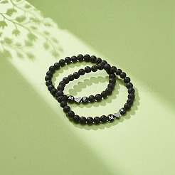 2 Uds conjunto de pulseras elásticas de roca de lava natural&nbsp;BJEW-JB08673-01