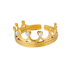 Bagues manchettes en acier inoxydable 304 de style royal rétro avec imitation de perles&nbsp;FS-WG343E9-04