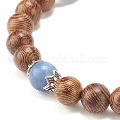 Bracciale elasticizzato da donna con perline rotonde in legno wengé naturale e pietre preziose&nbsp;BJEW-JB07935