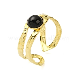 Anillos de dedo de ónix negro natural redondos con revestimiento de iones (IP)&nbsp;RJEW-H233-01G-03