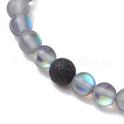 5 Stück mattierte synthetische runde Mondsteinperlen-Stretch-Armbänder für Männer und Frauen&nbsp;BJEW-JB11644