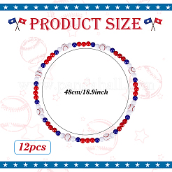 6 collana elasticizzata con perline rotonde in acrilico a tema baseball&nbsp;NJEW-PH01623