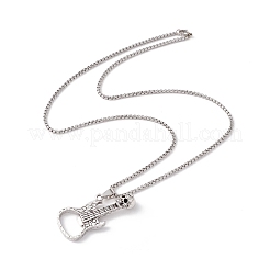 Halskette mit Gitarrenanhänger aus Metall mit Totenkopfmotiv und 201 Edelstahl-Panzerketten&nbsp;NJEW-E016-08AS